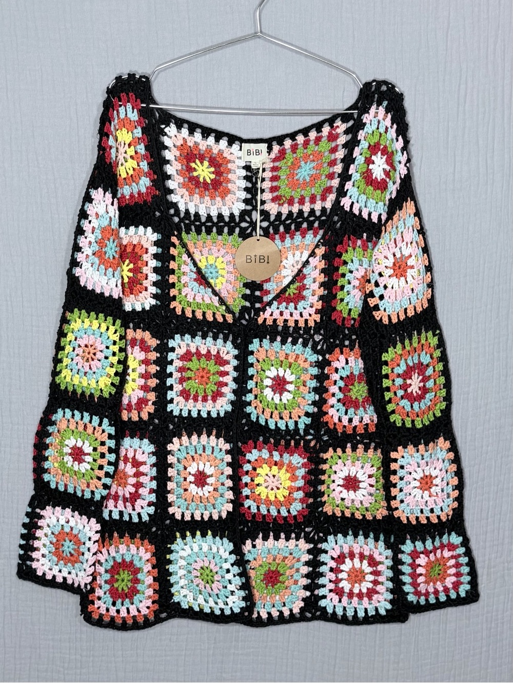 BiBi Granny Square Crochet Cardigan Sweater NWT Large - Picture 2 of 8